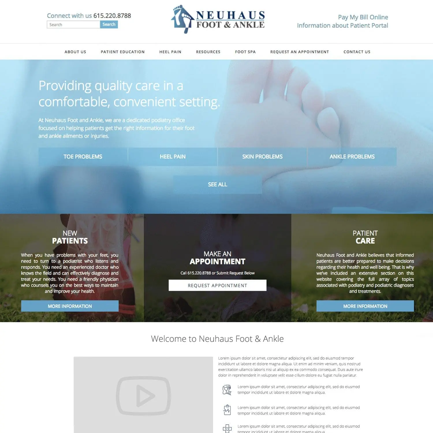 Neuhaus Foot and Ankle, Home Page - Nashville Web Design