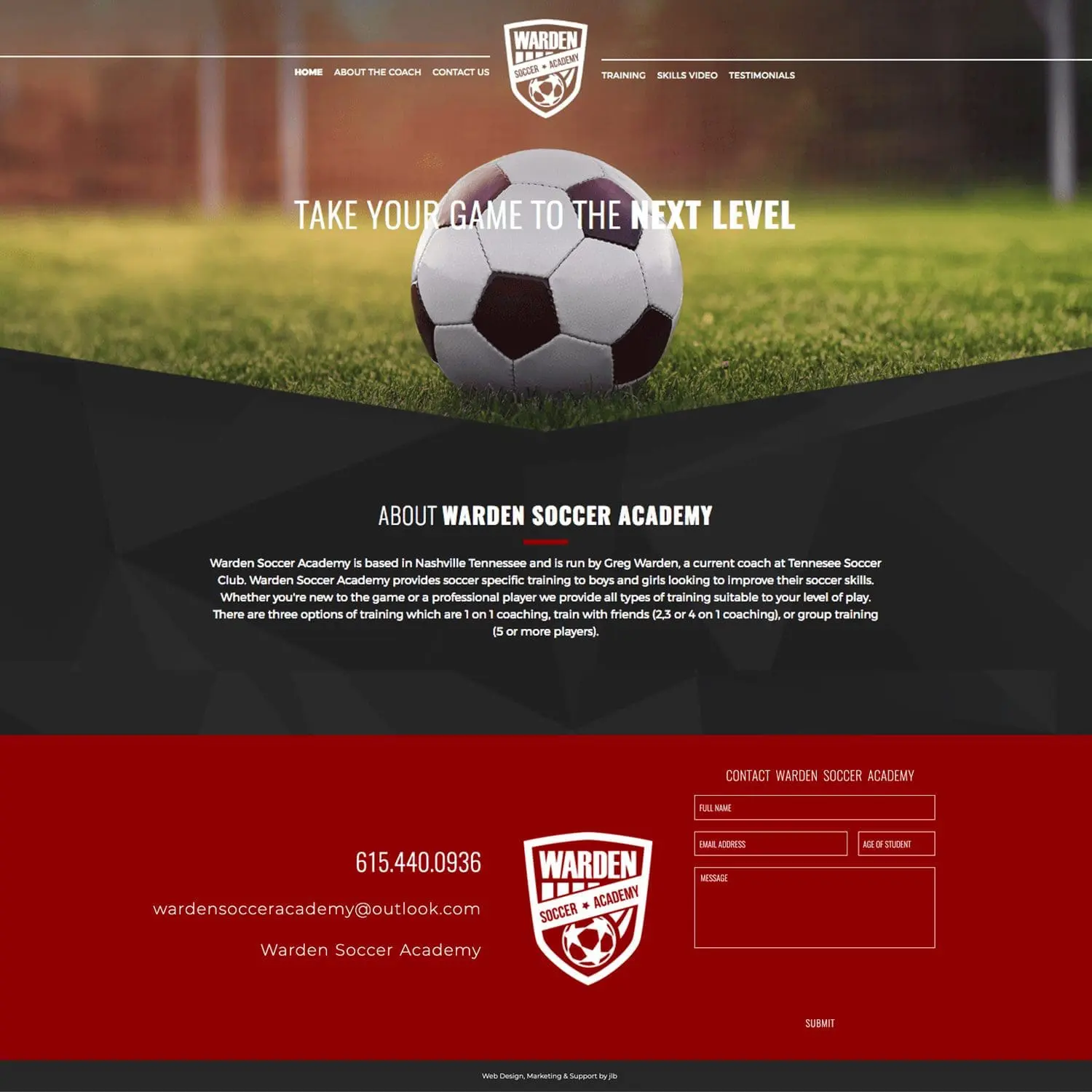 Warden Soccer Academy Home Page - Nashville Web Design